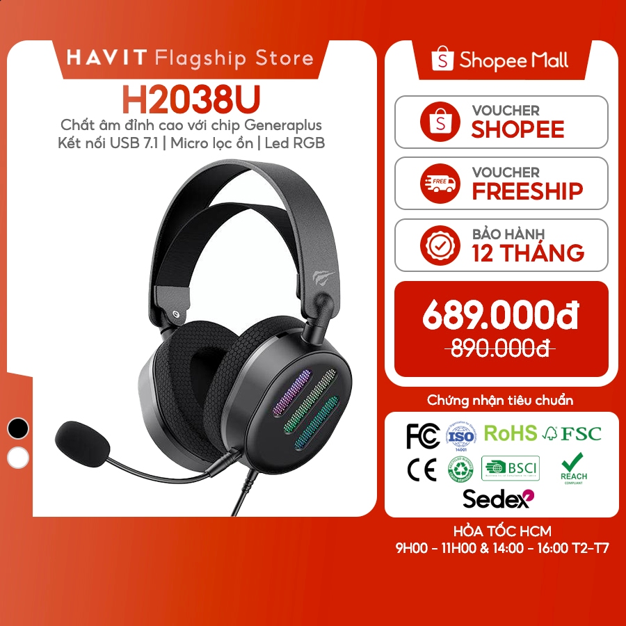 Tai Nghe Chụp Tai Có Dây Havit H2038U Chip GeneraPlus Micro 360 độ | Kết nối USB 7.1 | BigBuy360 - bigbuy360.vn