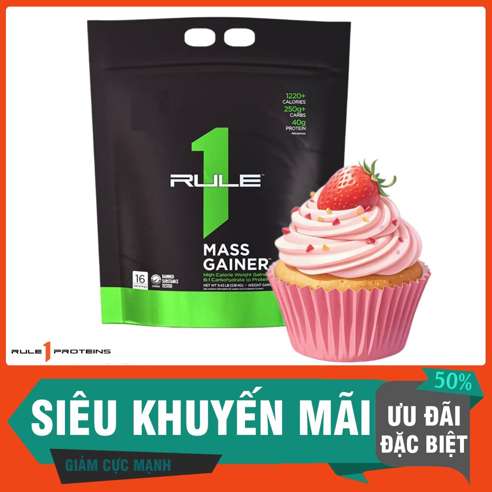 Sữa bột Rule 1 Mass Gainer (5.45KG) Thực Phẩm Bổ Sung Giàu Calories, Protein vị STRAWBERRY