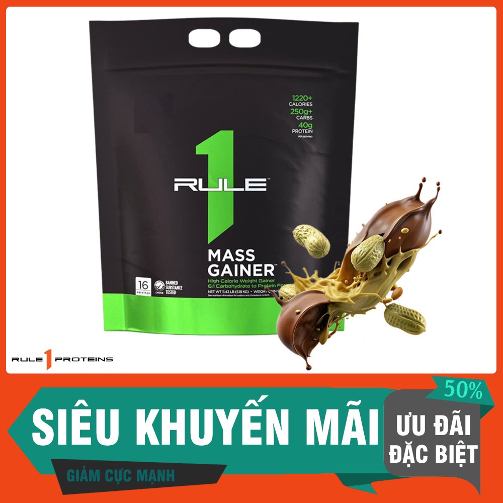 Sữa bột Rule 1 Mass Gainer (5.45KG) Thực Phẩm Bổ Sung Giàu Calories, Protein vị CHOCO PEANUT