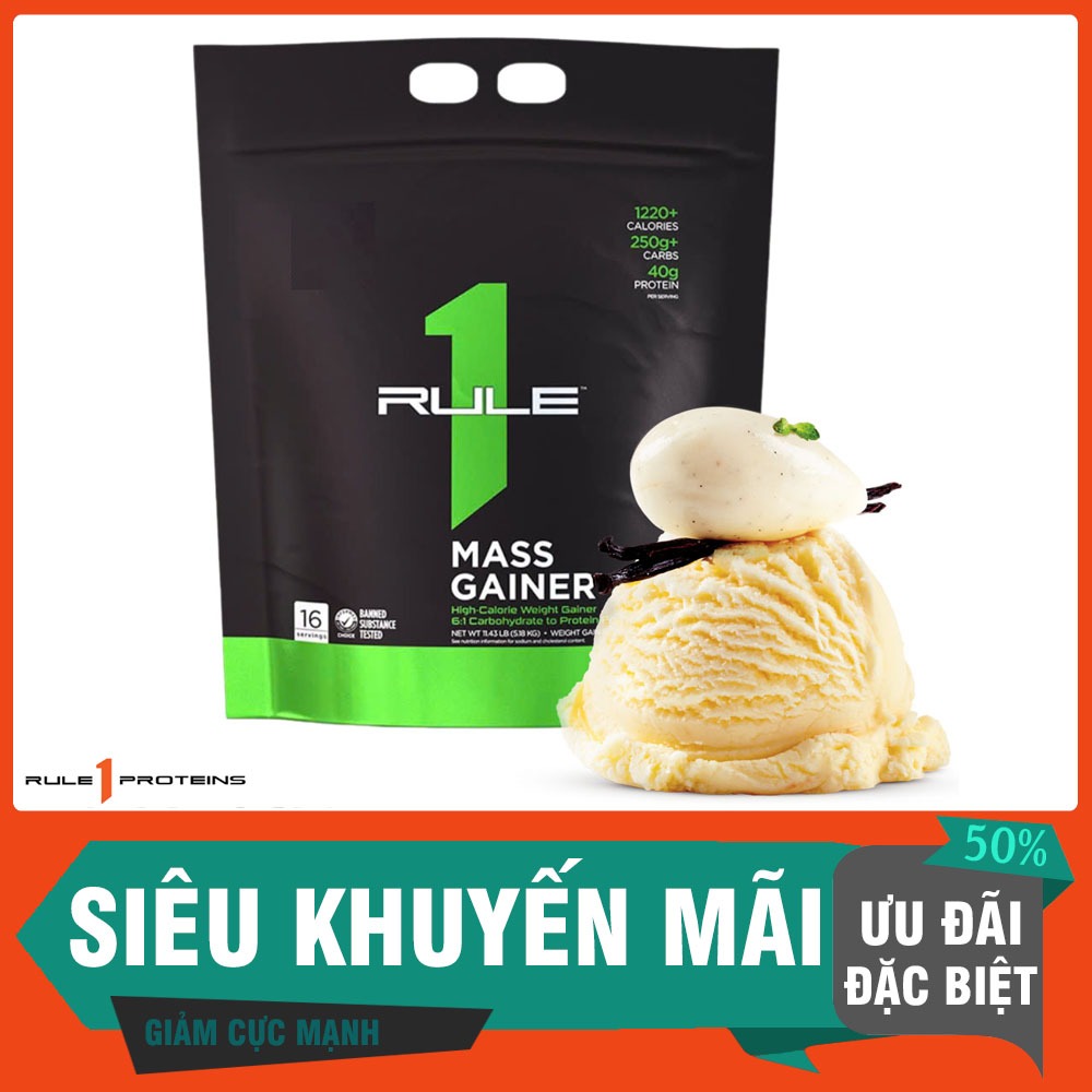 Sữa bột Rule 1 Mass Gainer (5.45KG) Thực Phẩm Bổ Sung Giàu Calories, Protein vị VANILLA