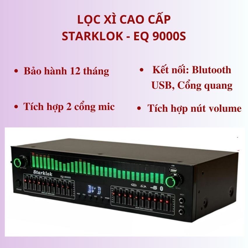 Lọc xì lai số. lọc xì Starklok 9000. Equalizer chất âm hay. có cồng cắm mic kết nối bluetooth, cổng 