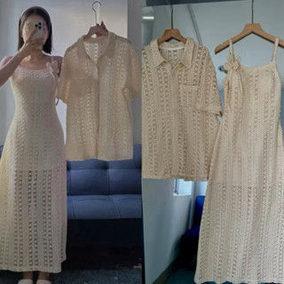   Tặng kèm kẹp hoa sứ xinh  Đồ đôi áo nam và váy nữ ren lưới 2 lớp đi biển siêu duyên dáng 