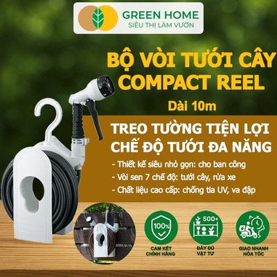 Bộ Ống Tưới Takagi Compact Reel GreenHome, Dài 10m, Treo Tường, Thiết Kế Gọn Nhẹ,Đa Năng Từ Nhật Bản