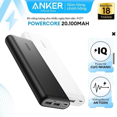 Sạc dự phòng ANKER PowerCore 20100mAh [KHÔNG SẠC NHANH+KHÔNG CÓ CỔNG TYPE-C] - A1271