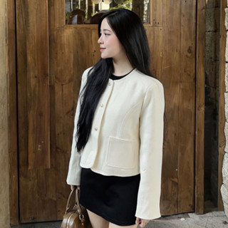 Áo Khoác Dạ Kiểu Nữ Dáng Ngắn Chi Tiết Cổ Tròn Phong Cách Hàn Quốc Mùa Thu Đông Kimee - KA669