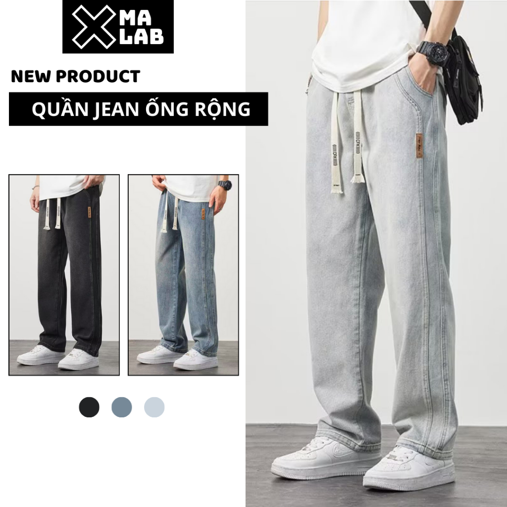 Quần Jean Nam Ống Rộng XMALAB Quần Bò Nam Cạp Chun Lưng Cao Bản To Có Dây Rút Phá Cách B109