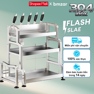 BMZAR Kệ Gia Vị INOX 304 Đặt Kệ Đựng Gia Vị 2/3 tầng, Kệ hũ gia vị để bát đũa dao thớt giá để soong nồi đa năng