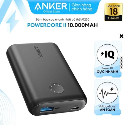 [KHÔNG SẠC NHANH+KHÔNG CÓ CỔNG TYPE-C] Sạc dự phòng ANKER PowerCore II 10KmAh PowerIQ 2.0 tương thích QC 3.0 18w - A1230