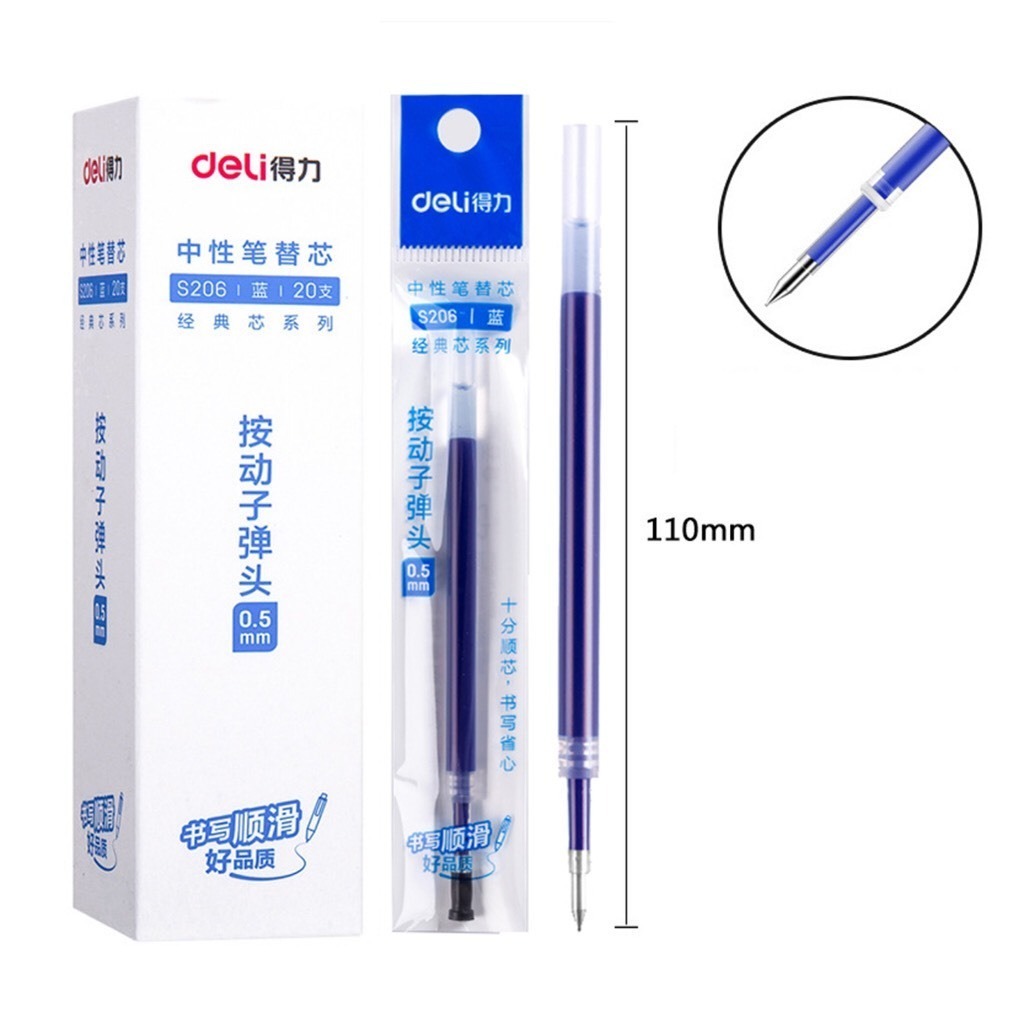 (20 cái) Ruột bút gel Deli S206 Ngòi 0.5mm Dùng thay cho bút A575, A057B-01, S60,G118 vpp Diệp Lạc