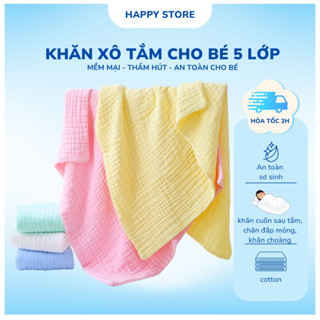 Khăn xô tắm cho bé Jubon 5 lớp màu trơn, khăn tắm sơ sinh mềm mại dùng quấn, choàng A79 Happy Store