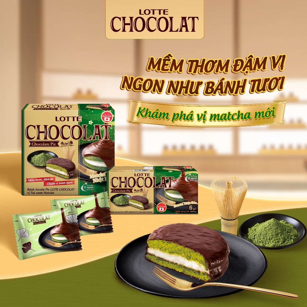 [q.3] Bánh Socola Pie LOTTE CHOCOLAT vị Trà xanh Matcha Bánh Bouchee Lotte Matcha Bánh chocolat Bánh
