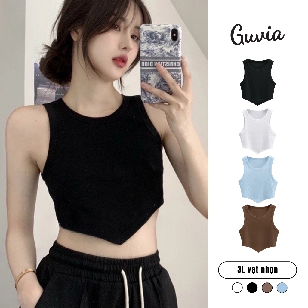 [Xả hàng] Áo Ba Lỗ Nữ Croptop VẠT NHỌN Ôm Body Chất Thun Gân Dày Tốt, Áo Croptop Ba Lỗ Nữ GUVIA CR9