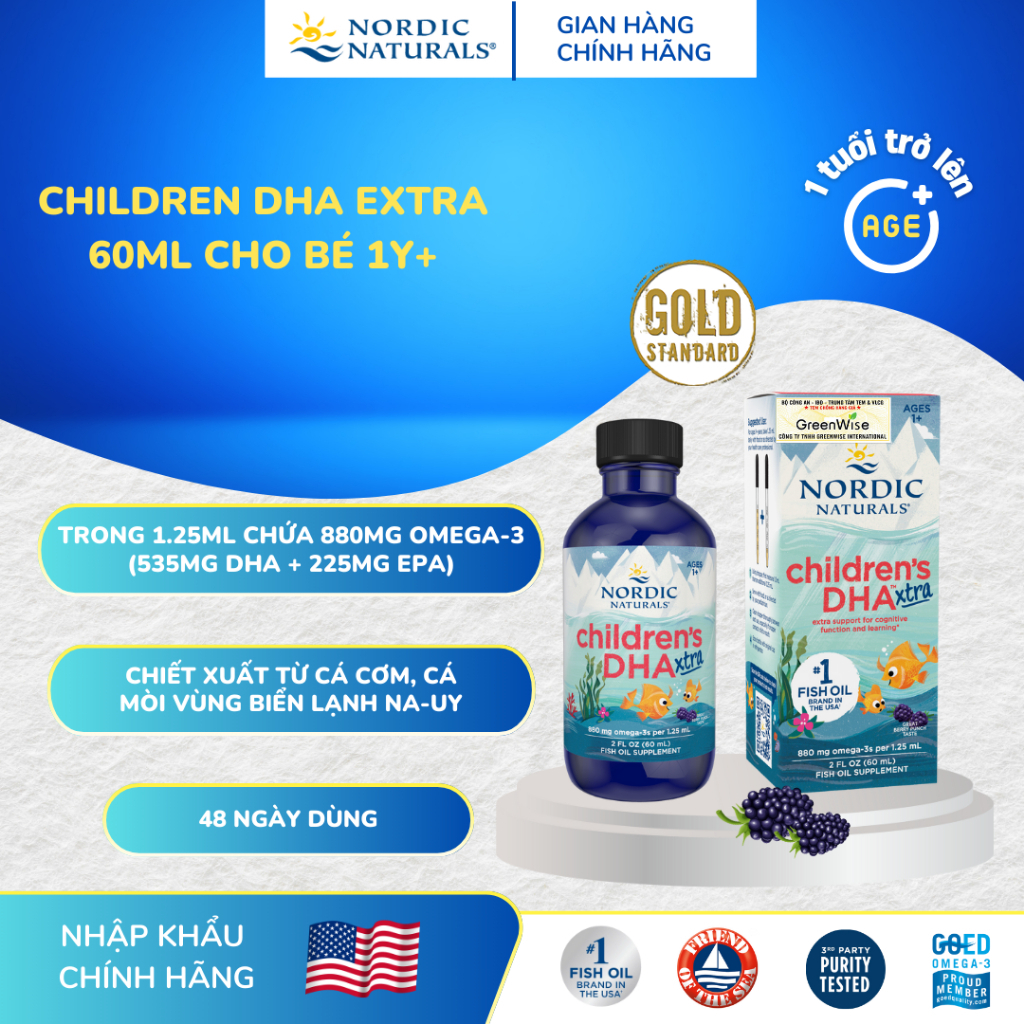 Nordic Dầu cá Omega3 Ultimate Omega Junior/DHA Omega-3 vị dâu cho bé từ 1-6y+