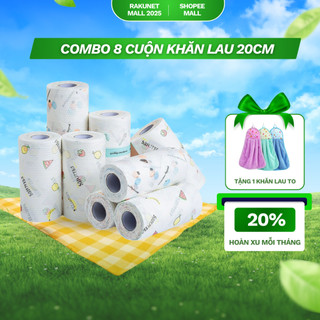 (Deal) Combo 8 cuộn lau khăn bếp trắng 20cm sử dụng lau chén bát , lau bếp , lau tay tiện lợi