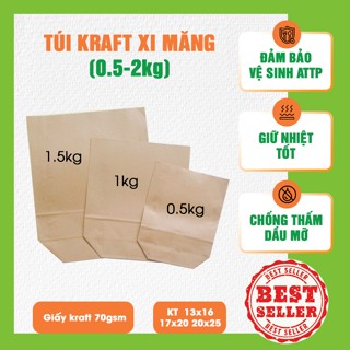  1000 Túi kraft xi măng bao gói thực phẩm 0.5-2kg - Đựng gà rán khoai tây chiên lạp xưởng nướng đá đồ khô 