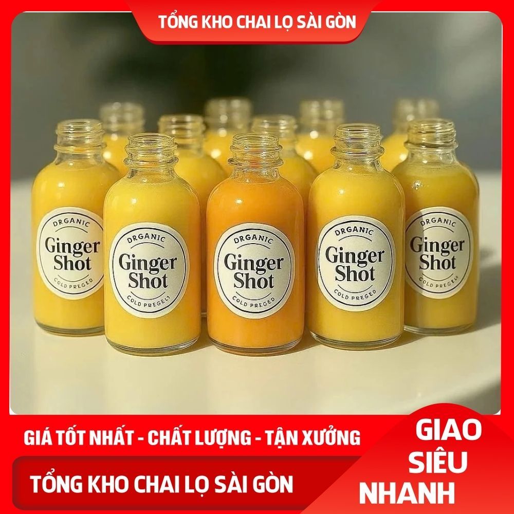 (COMBO) 20-50-100 Chai Thủy Tinh 30ml Trong Suốt Nắp Nhựa Đựng Ginger Shot Nước Ép Gừng Healthy