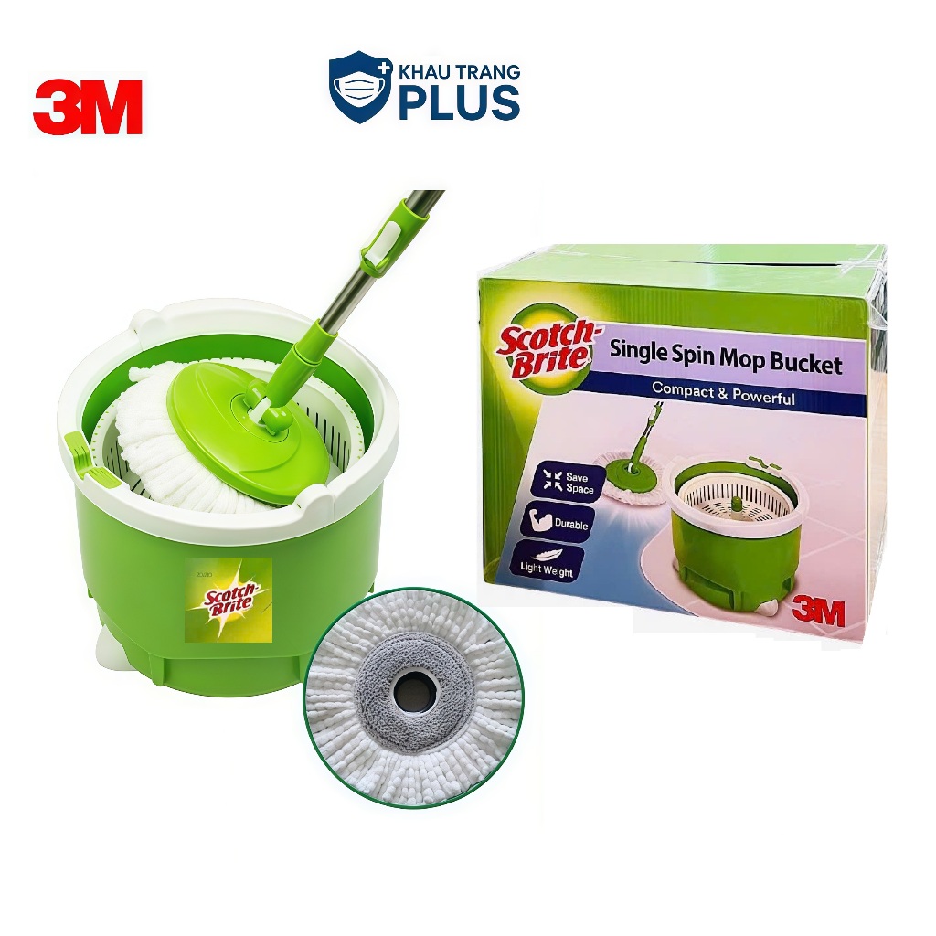 Bộ lau nhà 3M Scotch-Brite xoay 360 độ, thông minh thế hệ mới – Màu xanh | Bền, nhẹ, sợi Microfiber