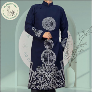 Áo Dài Cách Tân Nam Tuyết Mưa Thêu Máy Đồng Tiền Cao Cấp