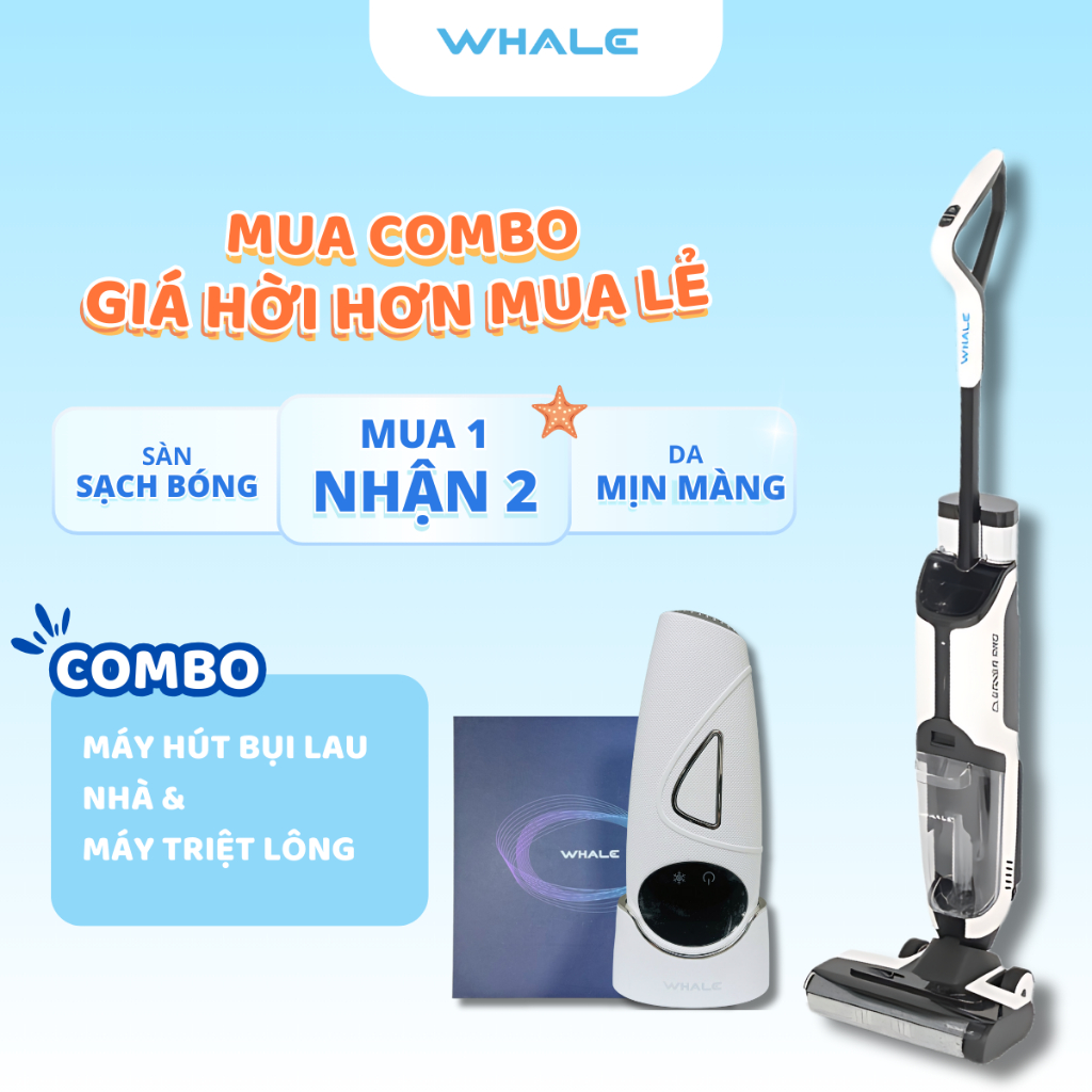 [Combo] Máy hút bụi lau nhà thông minh Whale Cleaner Pro và Máy triệt lông Whale IHR-668