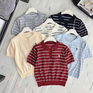 Áo Len Polo Kẻ Sọc cho Nữ Cộc Tay thu Đông Chất liệu len mỏng mặc mùa thu đông A791
