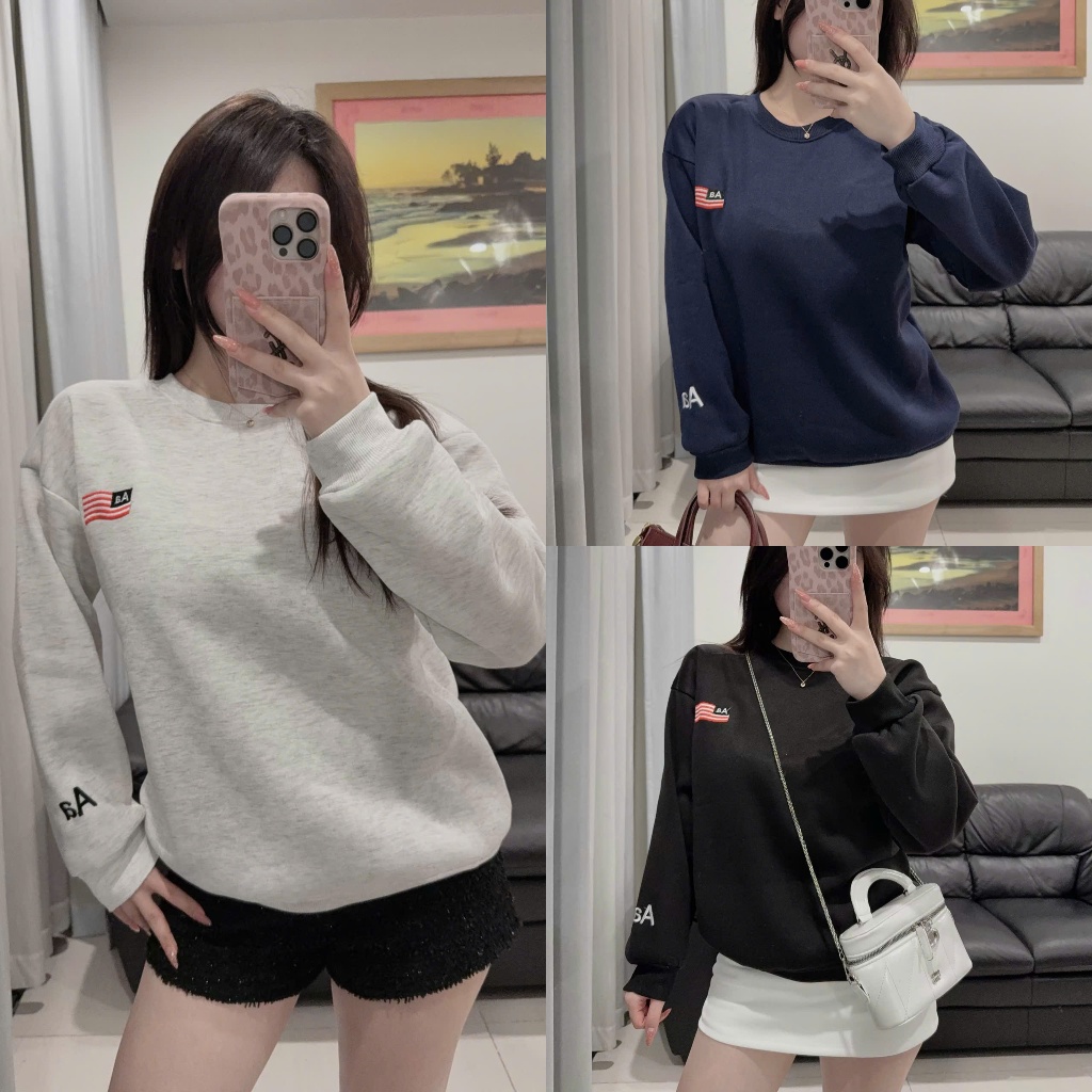 Áo nỉ sweater Aa nam nữ thêu xù lá cờ, tay chữ Aa - áo nỉ bông unisex dài tay vải mềm dày giữ ấm tốt