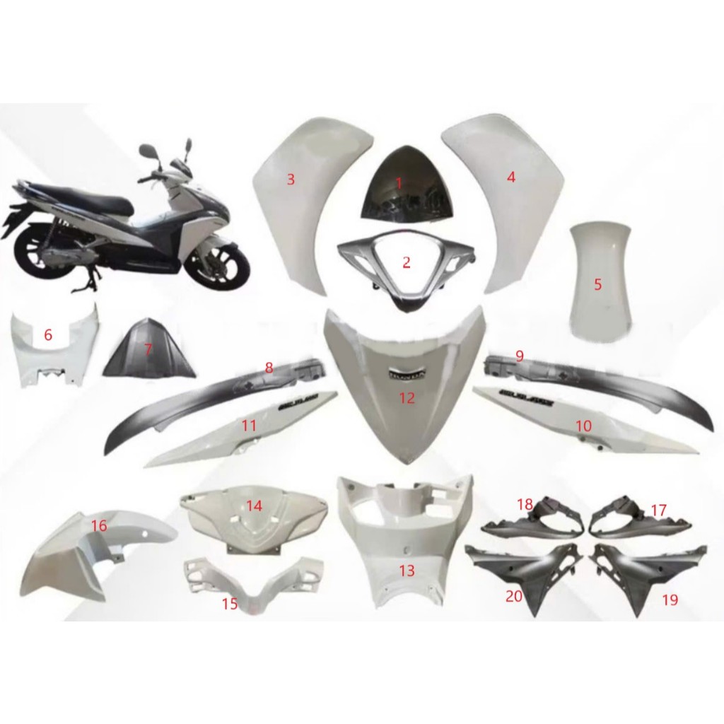 dàn áo ab air blade 110 đầu bò 2011 2012 trắng xám đậm ( bán lẻ từng món )