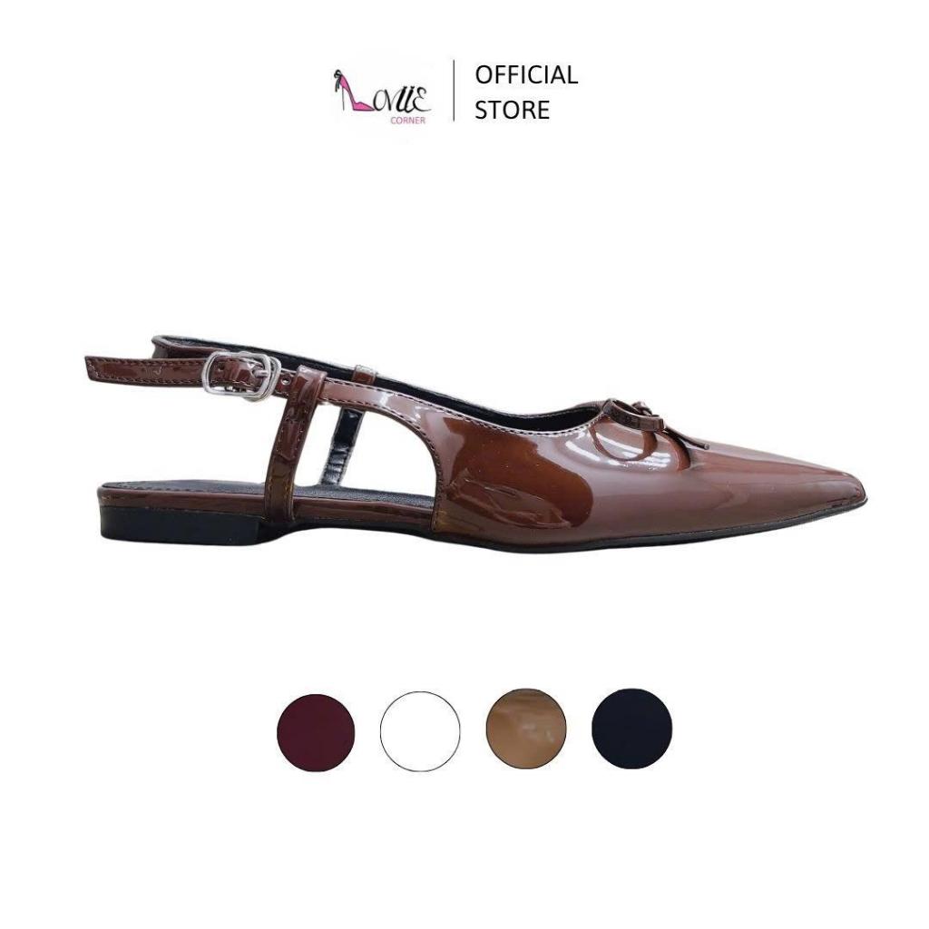LOVIIECORNER - GIÀY SANDAL BÍT MŨI NHỌN ĐÍNH NƠ - SANDAL ĐẾ BỆT MŨI NHỌN TIỂU THƯ ĐẾ 2CM - S250603 -