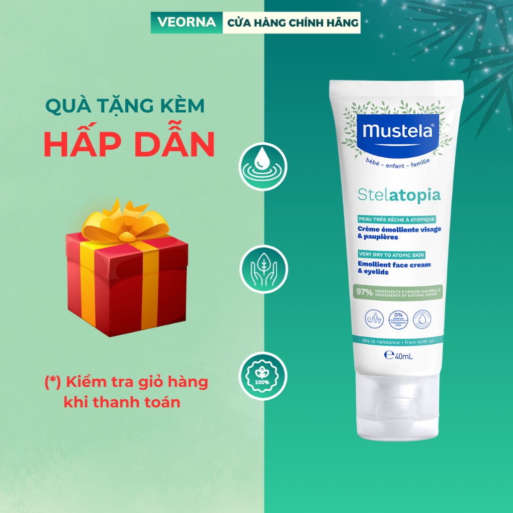 Kem Dưỡng Da Mặt Chàm Thể Tạng Mustela Stelatopia Emollient Face Cream & Eyelid