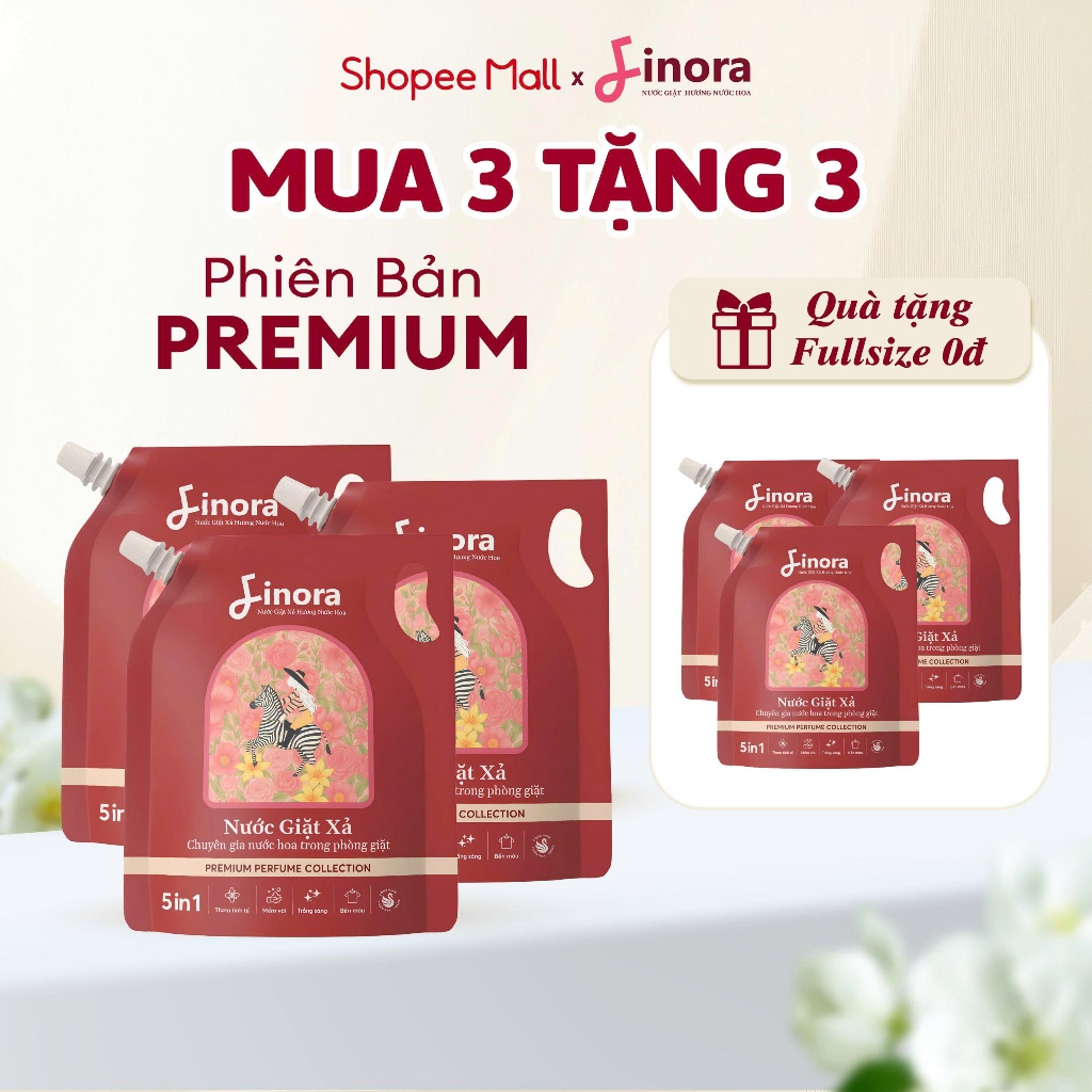 Mua 3 tặng 3 Nước giặt Finora hương nước hoa phiên bản mới Premium - loại túi 1 Lít - tổng 6 Lít