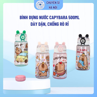Bình đựng nước CAPYBARA 500ml cho bé, bình nước cute đi học cho bé trai và bé gái