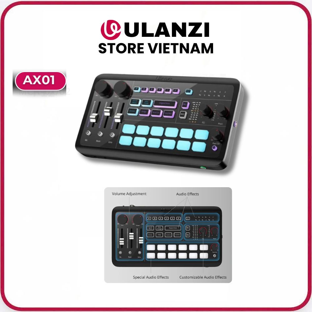 Ulanzi AX01 All-in-one Audio Mixer - Bàn Trộn Livestreams 4 Kênh Tích Hợp Đèn RGB