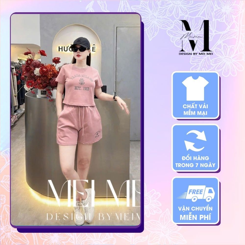 Set Đồ Nữ MeiMei Áo Thun Ngắn Tay Mix Quần Short Basic Thời Trang Năng Động ST22378