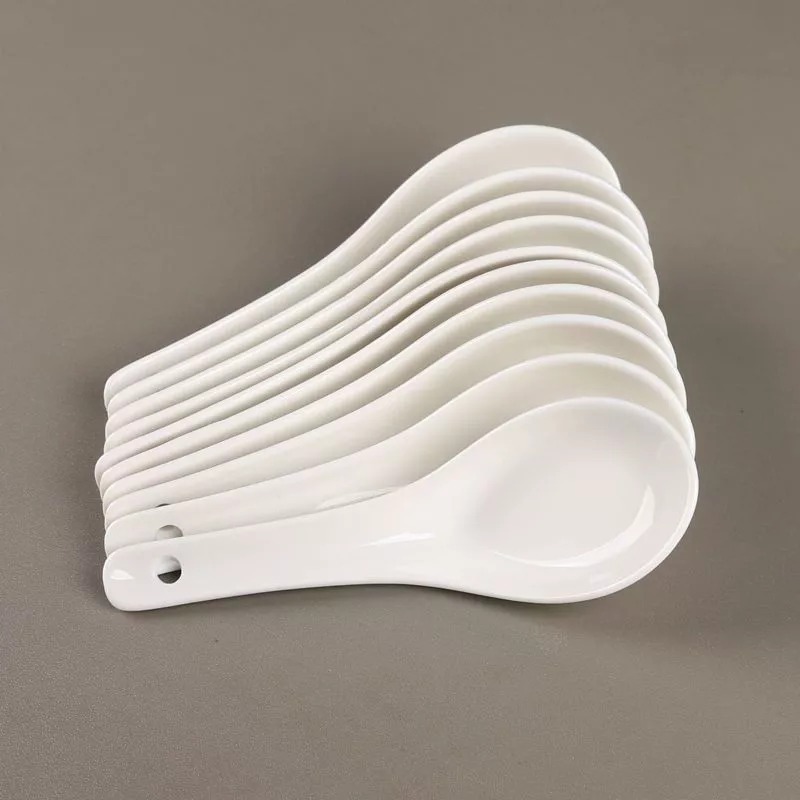 BỘ 10 MUỖNG GỐM SỨ TRẮNG NGÀ - DÙNG CHO NHÀ HÀNG, QUÁN ĂN,...