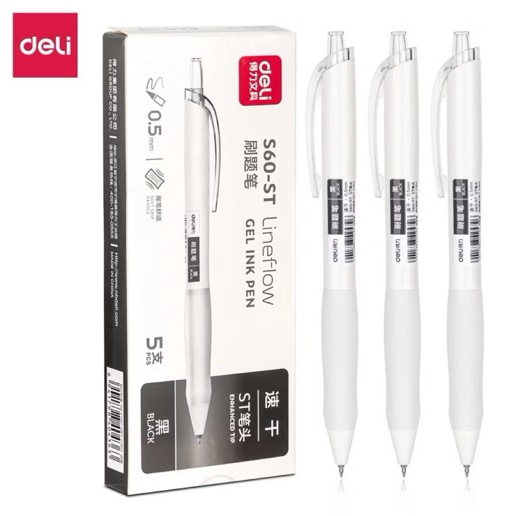 Bút viết Deli S60-ST nhanh khô câu hỏi bút bấm bút gel bút ST đầu bút học sinh 0,5 thanh trong suốt 