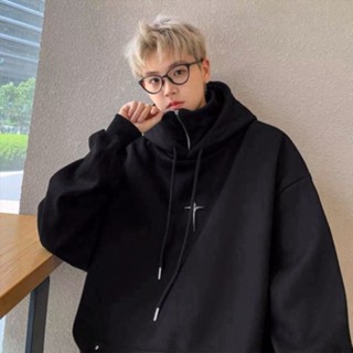 Áo hoodie nam nữ cổ cao dáng rộng phối khóa kéo thời trang kiểu Ninja 2026