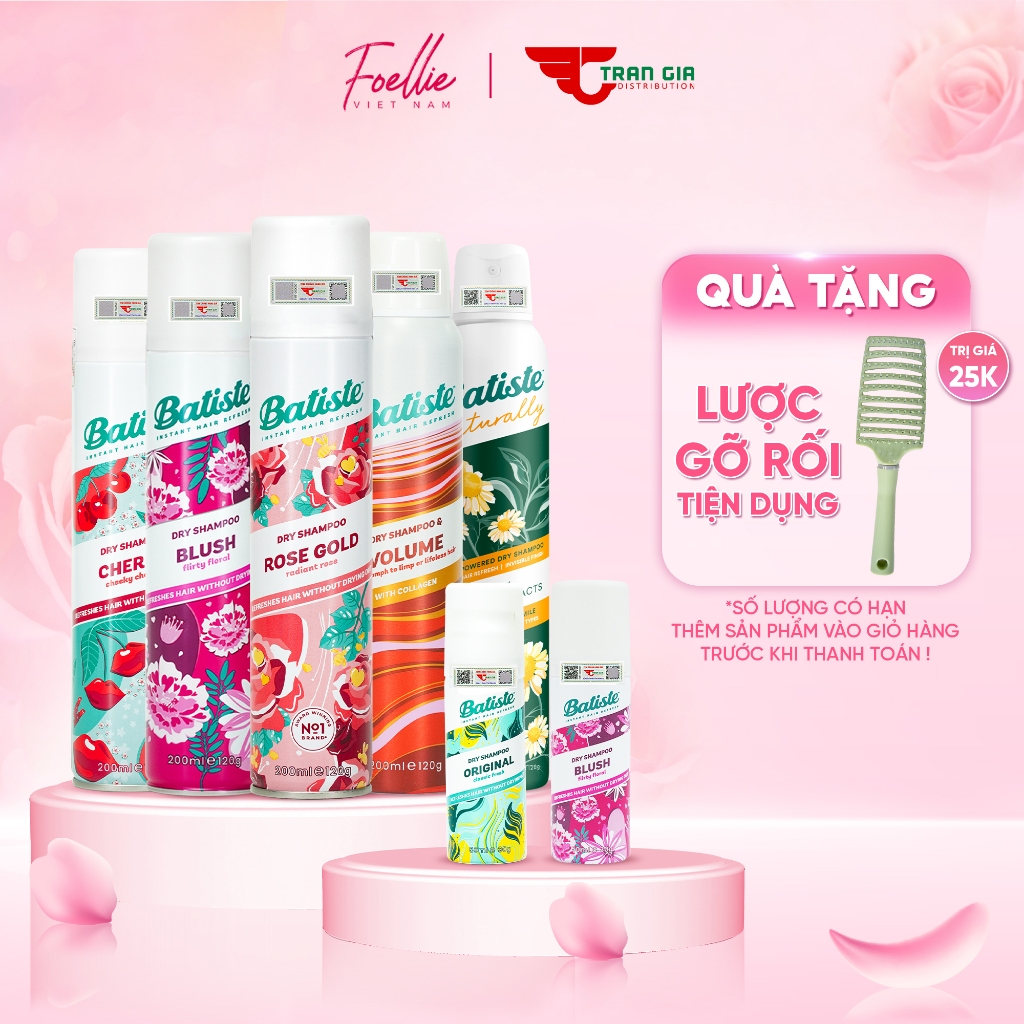 Dầu Gội Khô Batiste Dry Shampoo,Hết Bết Dính Tóc Bồng Bềnh Tức Thì 50ml/200ml