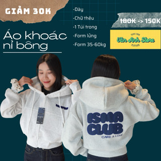 Áo khoác Nỉ Ngắn Lửng Thêu Đáp ISMA CLUB Vải Dày Dặn, áo khoác nữ có 6 màu form 35-60kg mặc đẹp có 1 túi trong hoodie