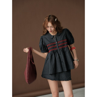 KIDO - Set áo babydoll tay phồng + Chân váy A phối bèo MAISY SET