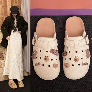  Sục nữ thiết kế da lộn kèm sticker gấu nâu xinh xắn  size từ 36-41- DA LỘN GẤU 