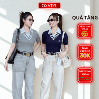 Áo len nữ tay cộc cổ kiểu sơ mi trẻ trung phong cách thời trang công sở A125