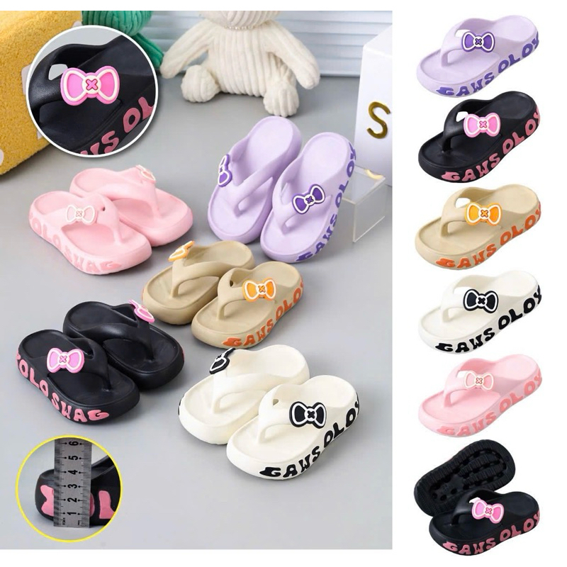   From rộng Dép Kẹp Cho Bé Gái Siêu Xinh Sticker Nơ Dễ Thương Chữ in nổi yolo swag  điểm nhấn 