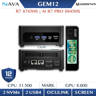  Mini PC AooStar GEM 12 Pro Max R7 8845HS 8745HS Gem12 DDR5 Màn LCD Oculink AMD Radeon 780M Tiện Dụng 