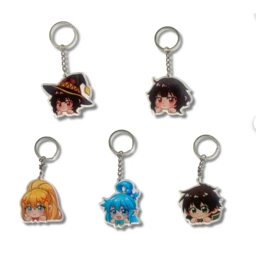 Anime Acrylic Keychain Charms - Konosuba Collection - Megumin - Aqua - Darkness - Kazuma
