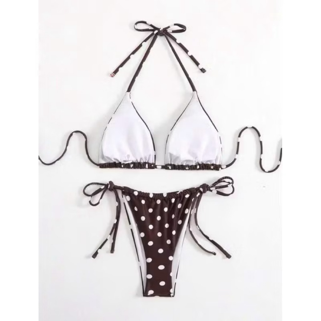 Bikini áo tắm hai mảnh bassi chấm bi nâu quan lot nho siêu sang tôn da hàng cao cấp (TMT sẵn hàng) | BigBuy360 - bigbuy360.vn
