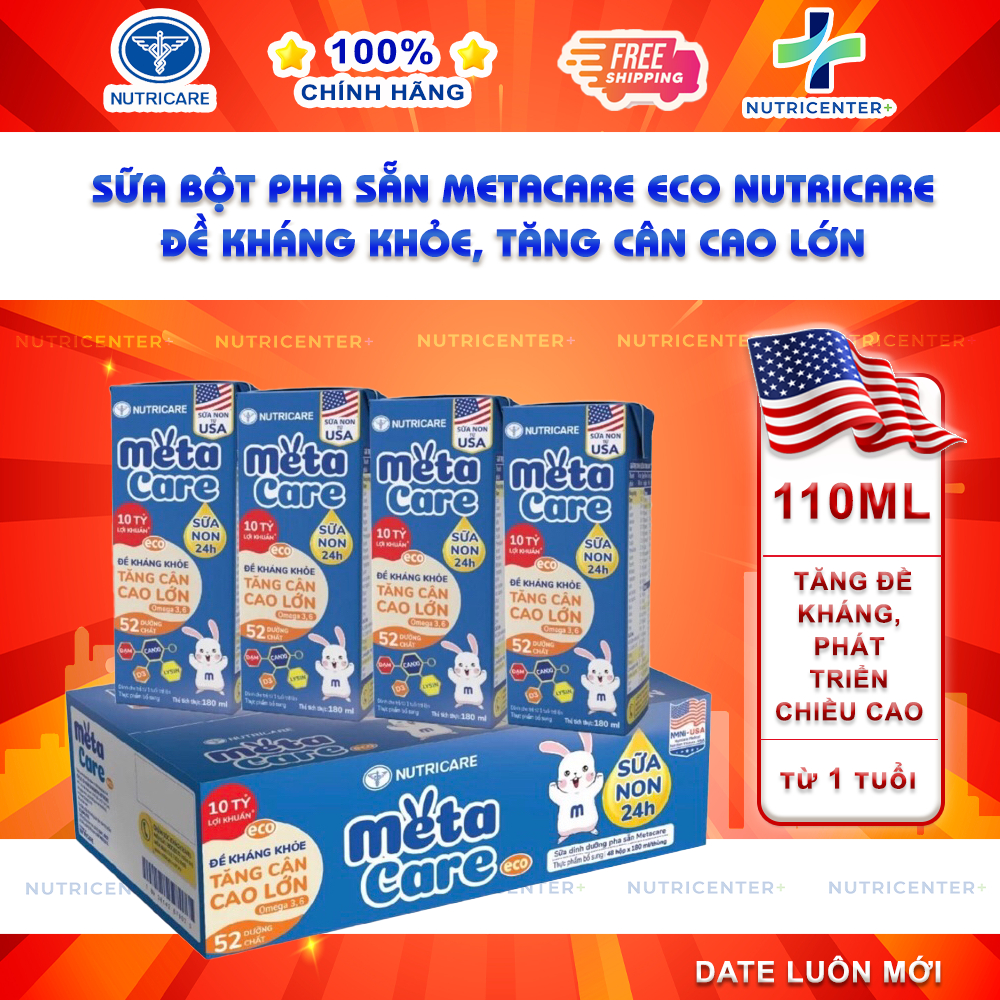 Thùng 48 hộp sữa bột pha sẵn Nutricare Metacare ECO cho bé đề kháng khỏe, tăng cân cao lớn-Metacare 
