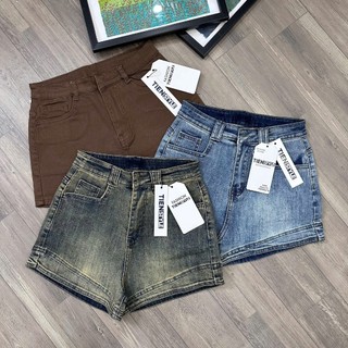  TIENSTYLE - Quần Short Jean Nữ Co Giãn Lai Cuốn Túi Vuông Lưng Cao Ôm Thân Quần Đùi Bò Lượn Sóng 