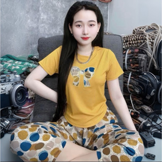  Đồ Bộ Nữ Mặc Nhà   Đi Chơi – Áo Tăm Lạnh Phối Quần Baggy Lụa Mango 