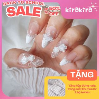 Nail box  thiết kế móng giản – Mẫu cô dâu french trắng charm bư ớm hoa ngọc tra i [KIRAKIRA]