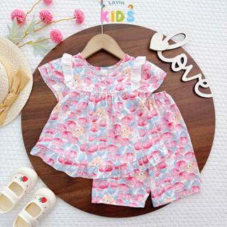 Bộ tole lanh quần lửng áo ngắn phối ren cho bé gái size 6-15kg- Lavin Kids