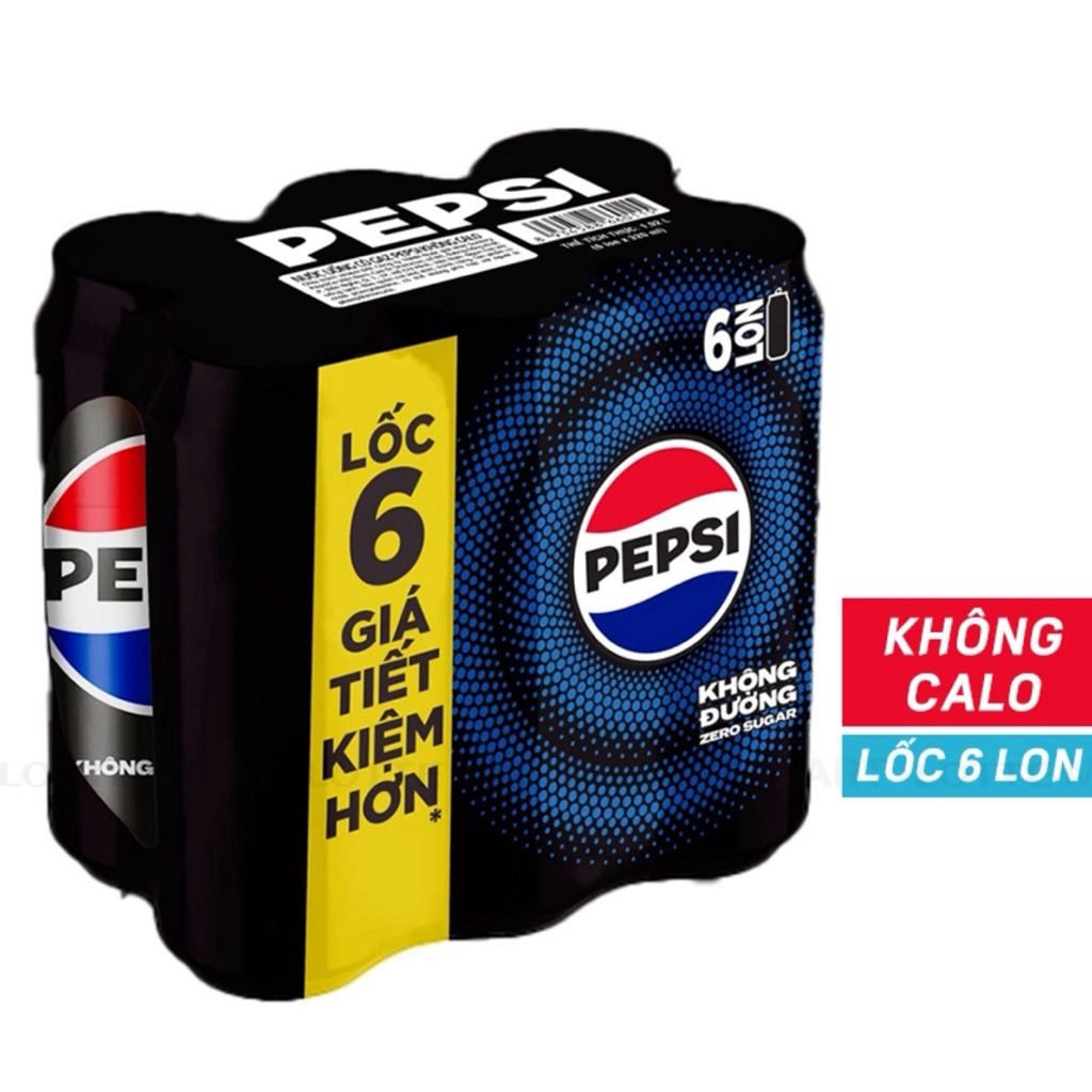 (Set06Lon320ml) PEPSI KHÔNG CALO - Nước Ngọt/ Nước uống có gaz Pepsi KoCalo (320ml/ lon)
